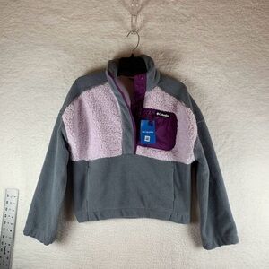 Columbia Lodge‎ Sherpa Fleece Jacket Women's XS Gray Pink T Snap Pullover 7482